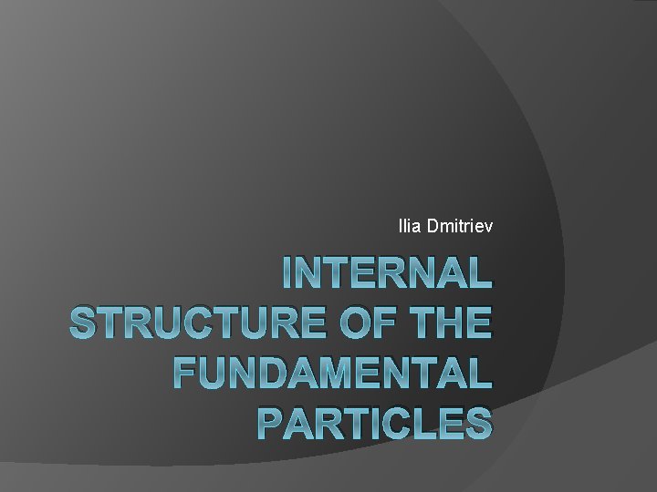 Ilia Dmitriev INTERNAL STRUCTURE OF THE FUNDAMENTAL PARTICLES 