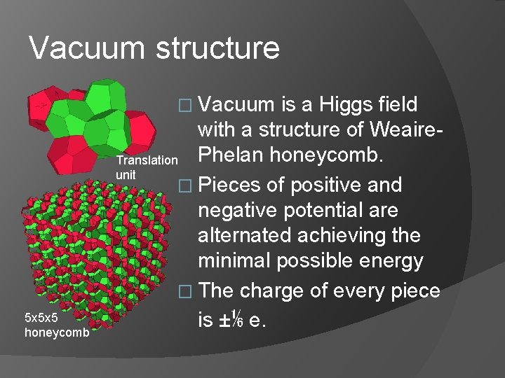 Vacuum structure � Vacuum 5 x 5 x 5 honeycomb is a Higgs field