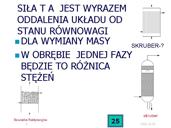 SIŁA T A JEST WYRAZEM ODDALENIA UKŁADU OD STANU RÓWNOWAGI n DLA WYMIANY MASY SIŁA T A JEST WYRAZEM ODDALENIA UKŁADU OD STANU RÓWNOWAGI n DLA WYMIANY MASY