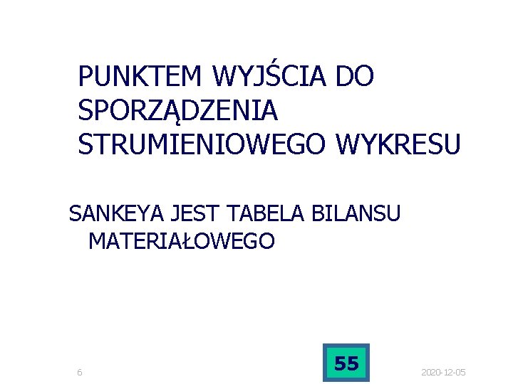 PUNKTEM WYJŚCIA DO SPORZĄDZENIA STRUMIENIOWEGO WYKRESU SANKEYA JEST TABELA BILANSU MATERIAŁOWEGO 6 55 2020 PUNKTEM WYJŚCIA DO SPORZĄDZENIA STRUMIENIOWEGO WYKRESU SANKEYA JEST TABELA BILANSU MATERIAŁOWEGO 6 55 2020
