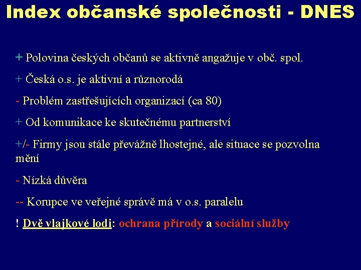 Index občanské společnosti - DNES + Polovina českých občanů se aktivně angažuje v obč.