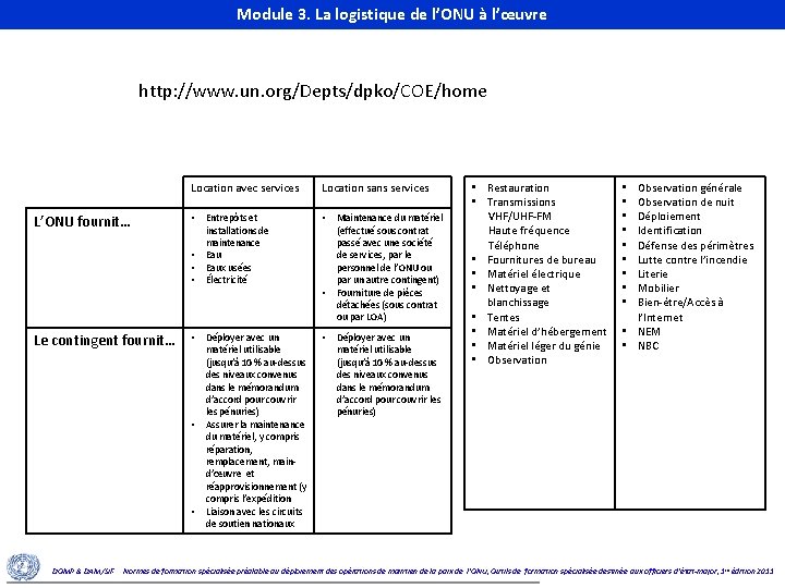 Module 3. La logistique de l’ONU à l’œuvre Module 3. United Nations Logistics at