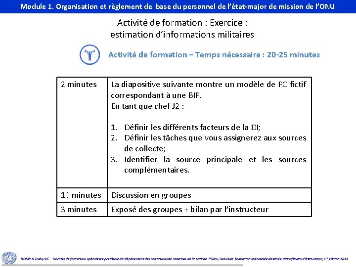 Module 1. Organisation et règlement de base du personnel de l’état-major de mission de