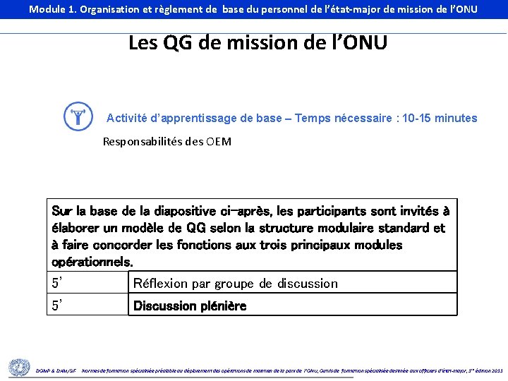 Module 1. Organisation et règlement de base du personnel de l’état-major de mission de