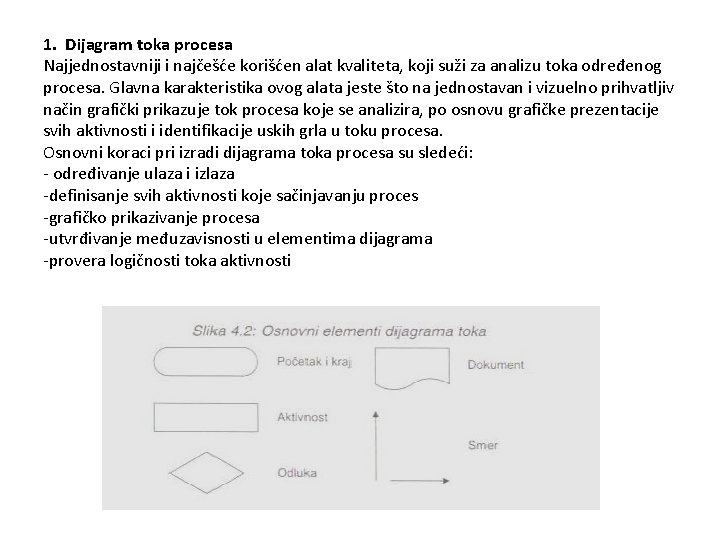 1. Dijagram toka procesa Najjednostavniji i najčešće korišćen alat kvaliteta, koji suži za analizu