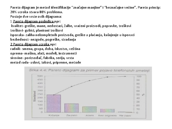 Pareto dijagram je metod identifikacije “značajne manjine” i “beznačajne većine”. Pareto princip: 20% uzroka