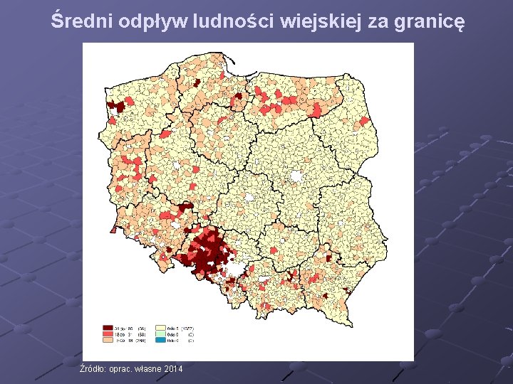 Średni odpływ ludności wiejskiej za granicę wg gmin w latach 2004 -2011 Źródło: oprac.