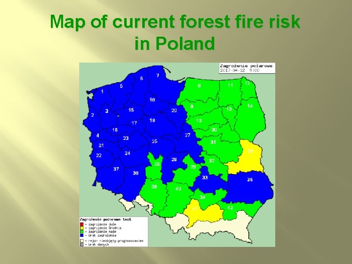 Map of current forest fire risk in Poland 