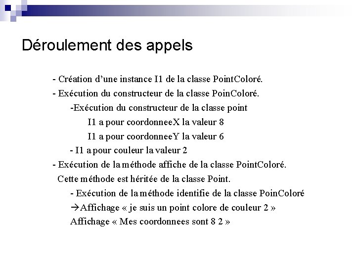 Déroulement des appels - Création d’une instance I 1 de la classe Point. Coloré.