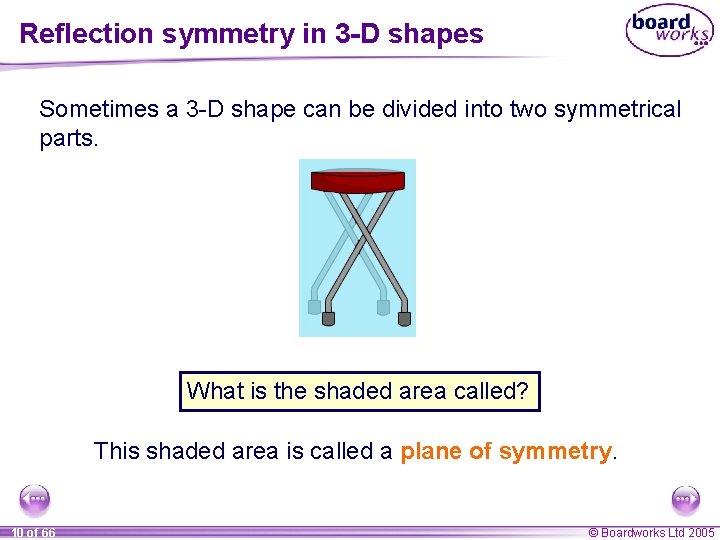 Reflection symmetry in 3 -D shapes Sometimes a 3 -D shape can be divided