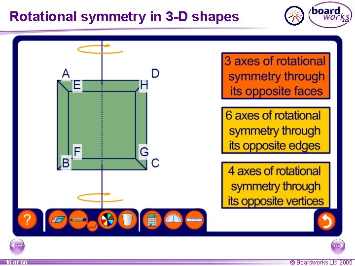 Rotational symmetry in 3 -D shapes 16 of 66 © Boardworks Ltd 2005 