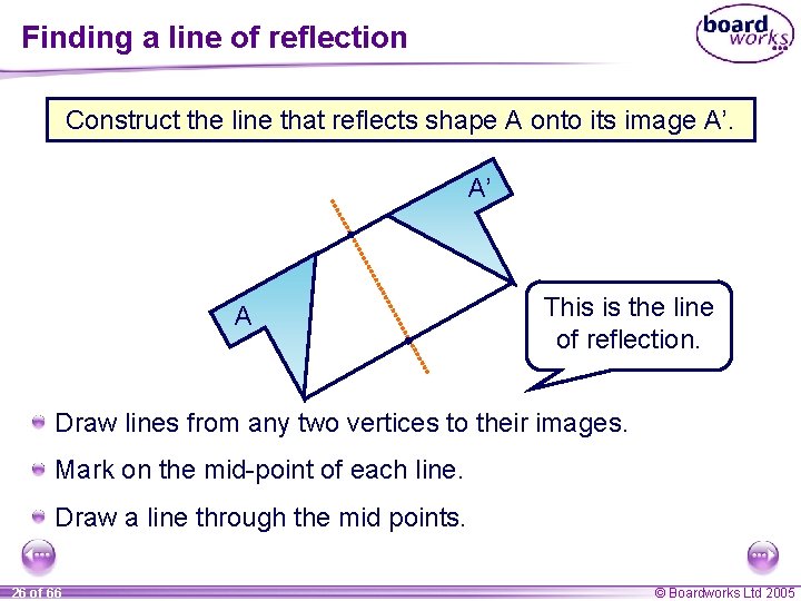Finding a line of reflection Construct the line that reflects shape A onto its