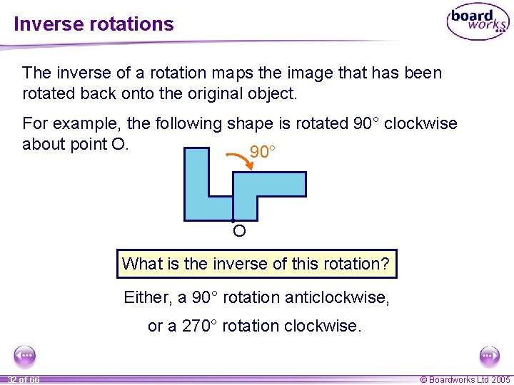 Inverse rotations The inverse of a rotation maps the image that has been rotated