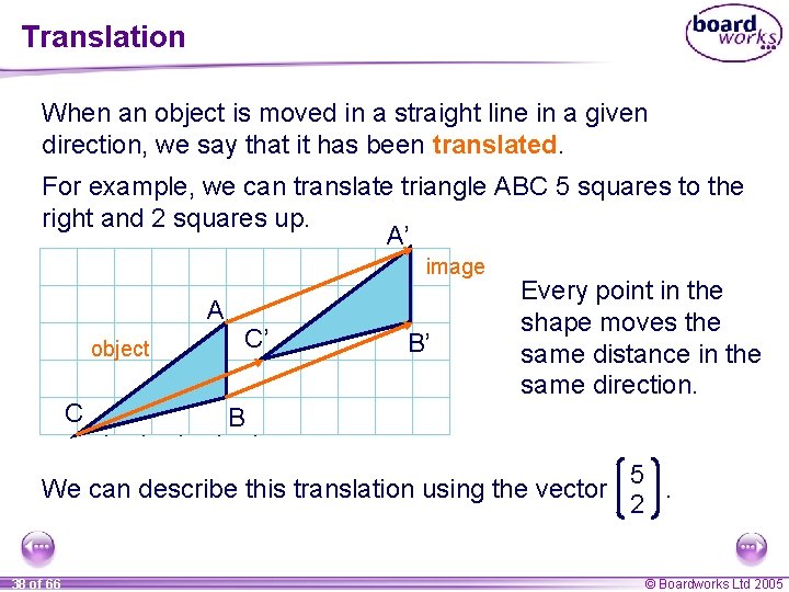 Translation When an object is moved in a straight line in a given direction,