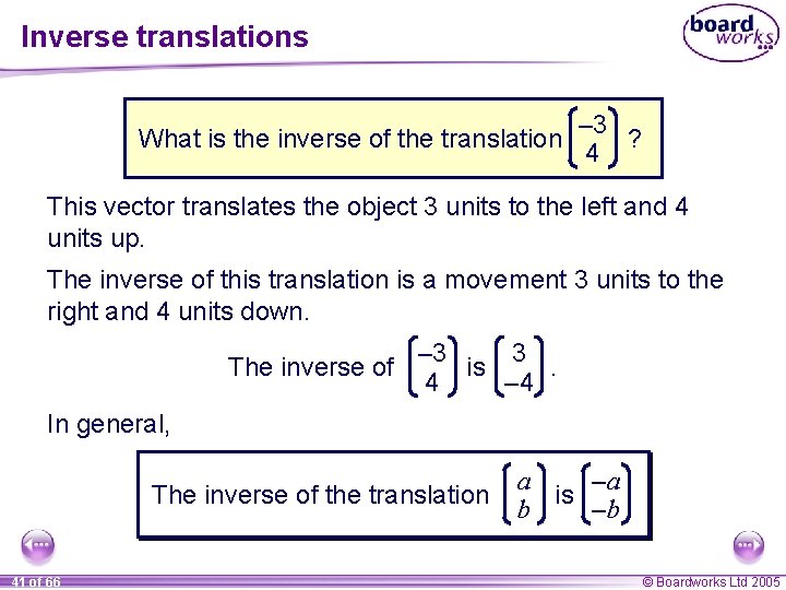 Inverse translations What is the inverse of the translation – 3 ? 4 This
