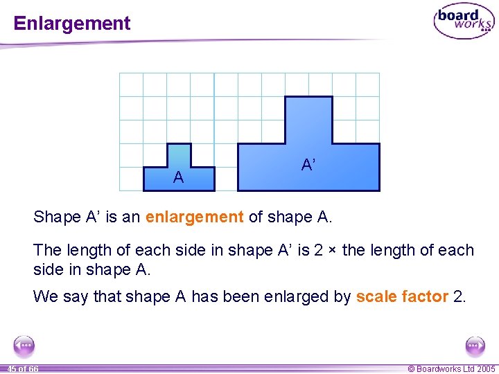 Enlargement A A’ Shape A’ is an enlargement of shape A. The length of