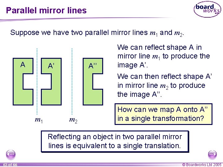 Parallel mirror lines Suppose we have two parallel mirror lines m 1 and m