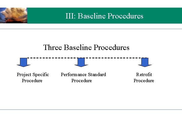 III: Baseline Procedures Three Baseline Procedures Project Specific Procedure Performance Standard Procedure Retrofit Procedure