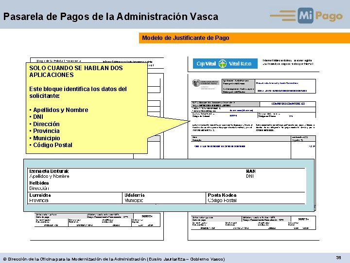 Pasarela de Pagos de la Administración Vasca Modelo de Justificante de Pago SOLO CUANDO