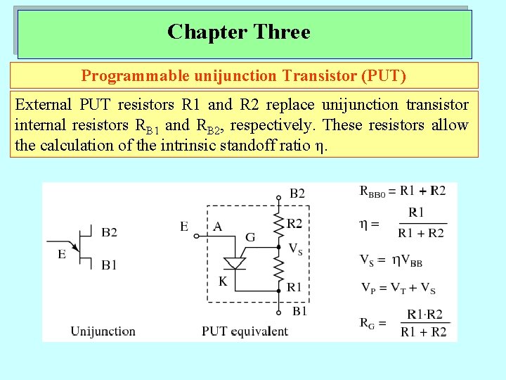 Chapter Three Programmable unijunction Transistor (PUT) External PUT resistors R 1 and R 2