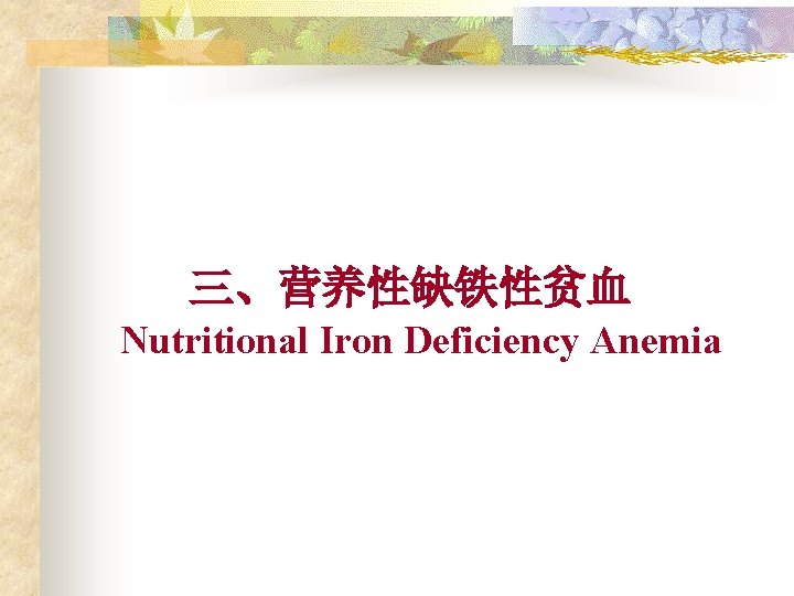 三、营养性缺铁性贫血 Nutritional Iron Deficiency Anemia 