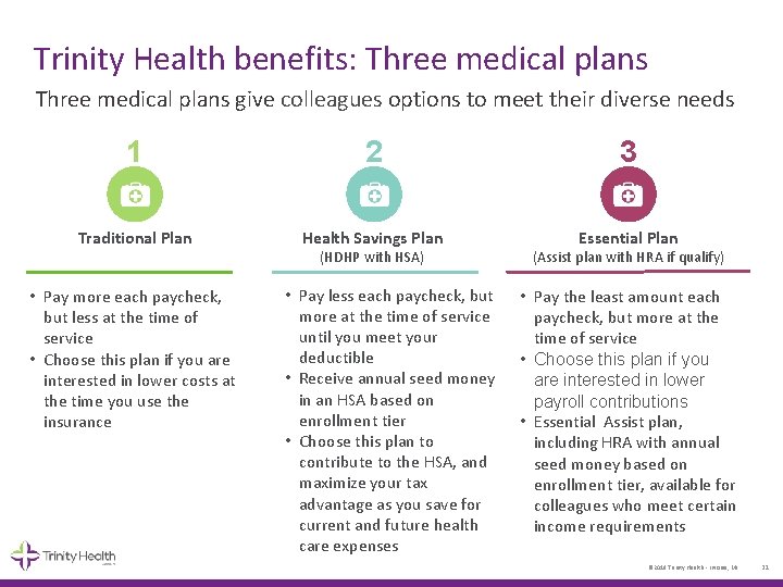 Trinity Health benefits: Three medical plans give colleagues options to meet their diverse needs