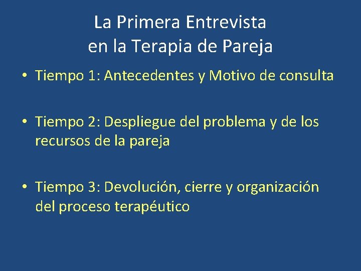 La Primera Entrevista en la Terapia de Pareja • Tiempo 1: Antecedentes y Motivo