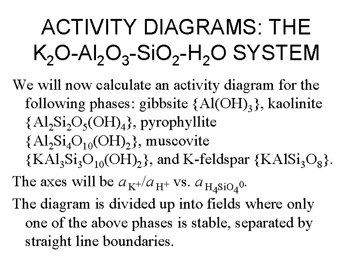 ACTIVITY DIAGRAMS: THE K 2 O-Al 2 O 3 -Si. O 2 -H 2