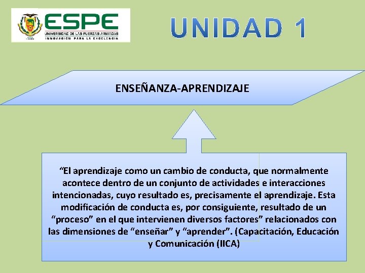 ENSEÑANZA-APRENDIZAJE “El aprendizaje como un cambio de conducta, que normalmente acontece dentro de un