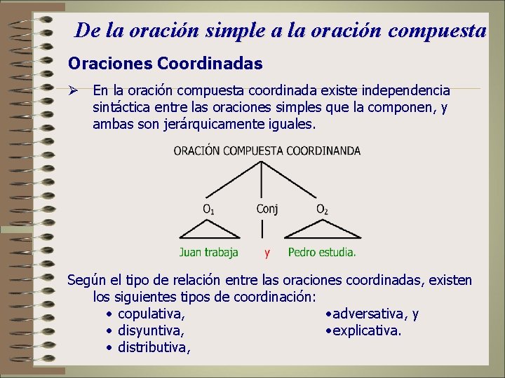 De la oración simple a la oración compuesta Oraciones Coordinadas Ø En la oración