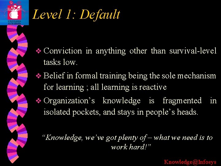 Level 1: Default v Conviction in anything other than survival-level tasks low. v Belief