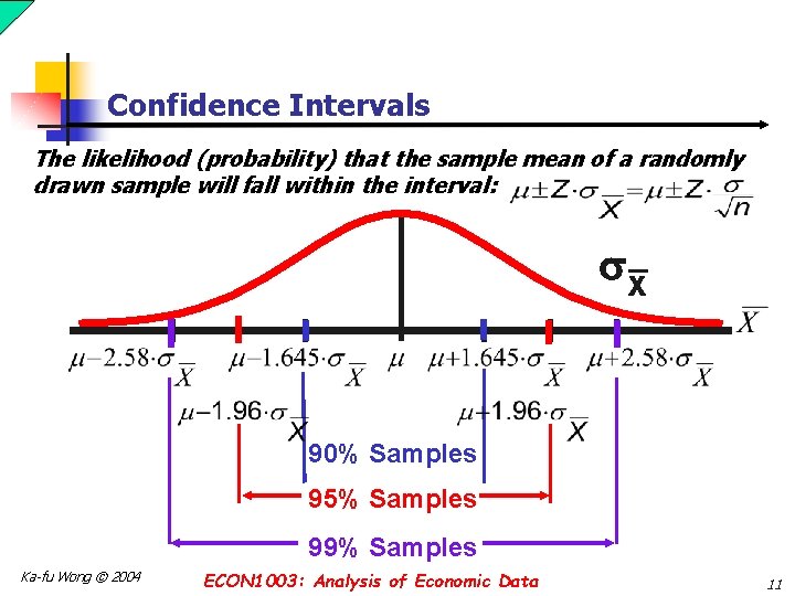 Confidence Intervals The likelihood (probability) that the sample mean of a randomly drawn sample