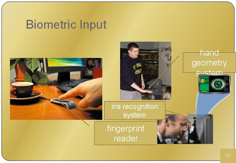 Biometric Input hand geometry system iris recognition system fingerprint reader 57 