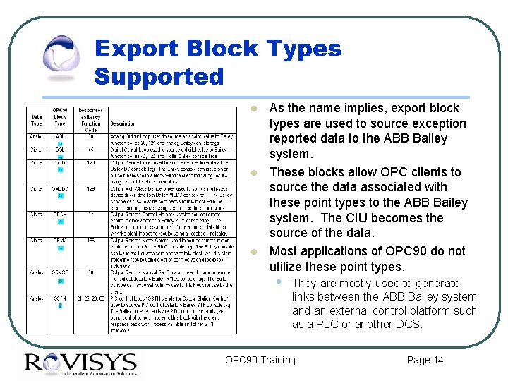 Export Block Types Supported l l l As the name implies, export block types