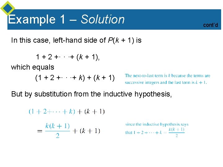 Example 1 – Solution In this case, left-hand side of P(k + 1) is