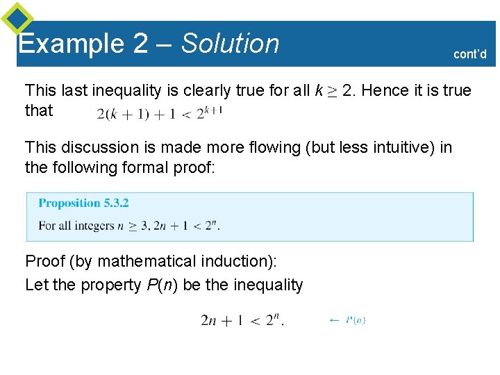Example 2 – Solution cont’d This last inequality is clearly true for all k