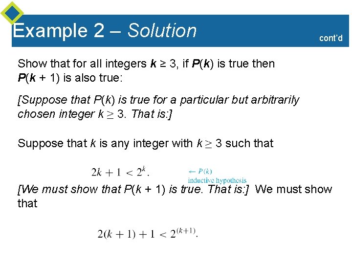 Example 2 – Solution cont’d Show that for all integers k ≥ 3, if