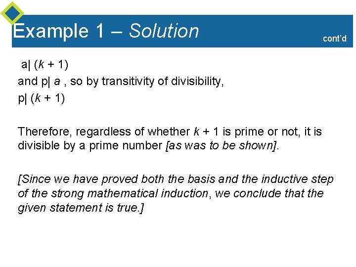 Example 1 – Solution cont’d a| (k + 1) and p| a , so