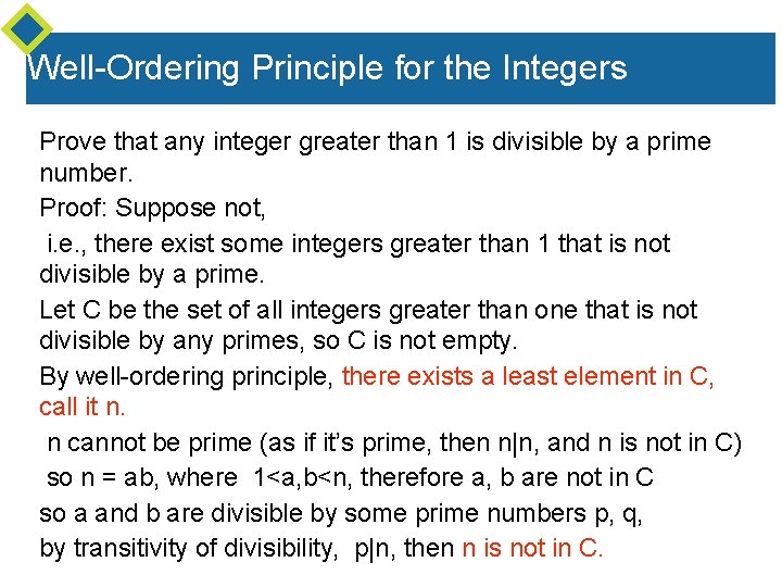 Well-Ordering Principle for the Integers Prove that any integer greater than 1 is divisible