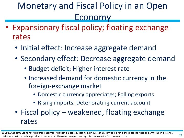 Monetary and Fiscal Policy in an Open Economy • Expansionary fiscal policy; floating exchange