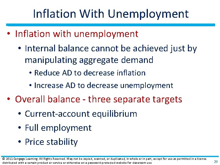 Inflation With Unemployment • Inflation with unemployment • Internal balance cannot be achieved just