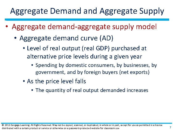 Aggregate Demand Aggregate Supply • Aggregate demand‐aggregate supply model • Aggregate demand curve (AD)