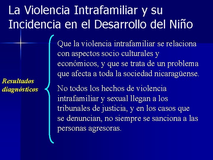 La Violencia Intrafamiliar y su Incidencia en el Desarrollo del Niño Resultados diagnósticos Que