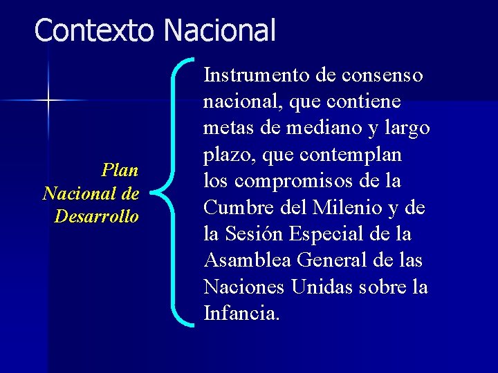 Contexto Nacional Plan Nacional de Desarrollo Instrumento de consenso nacional, que contiene metas de