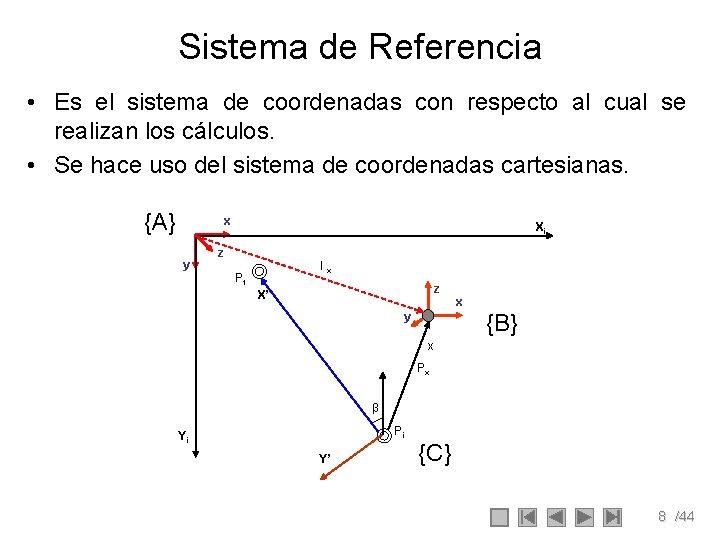 Sistema de Referencia • Es el sistema de coordenadas con respecto al cual se