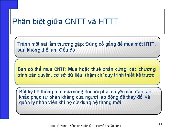 Phân biệt giữa CNTT và HTTT Tránh một sai lầm thường gặp: Đừng cố