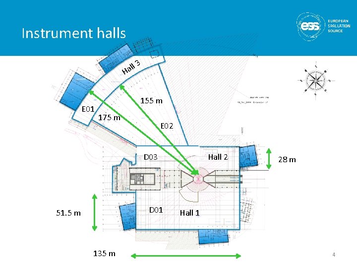 Instrument halls 3 ll a H E 01 155 m 175 m E 02