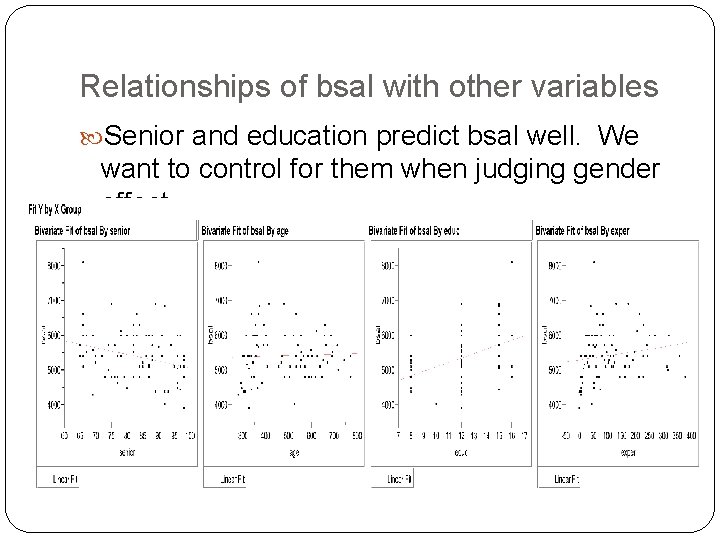 Relationships of bsal with other variables Senior and education predict bsal well. We want