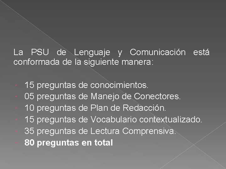 La PSU de Lenguaje y Comunicación está conformada de la siguiente manera: 15 preguntas