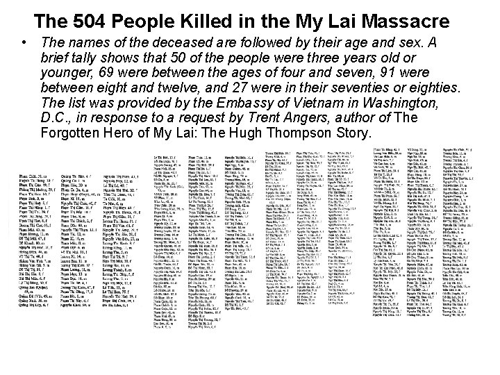 The 504 People Killed in the My Lai Massacre • The names of the The 504 People Killed in the My Lai Massacre • The names of the